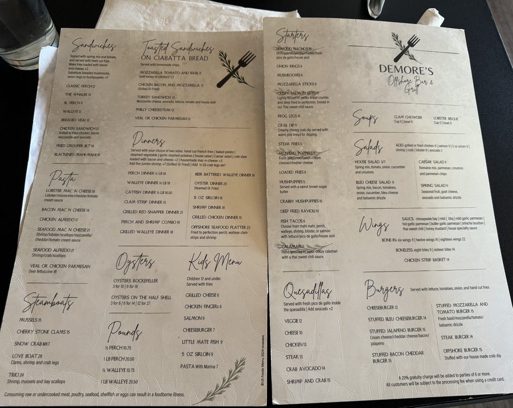 DeMore's Offshore Bar & Grill Menu - Image 1
